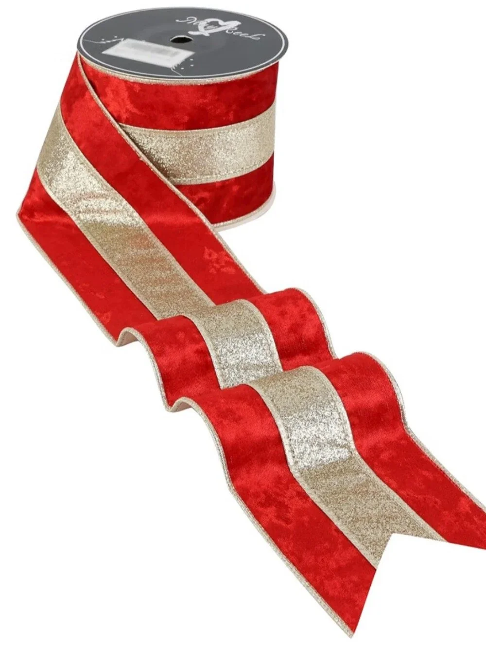 Mayreel. Holiday Velvet Ribbon Bow - Red and Gold. 10 Yards. NWT.